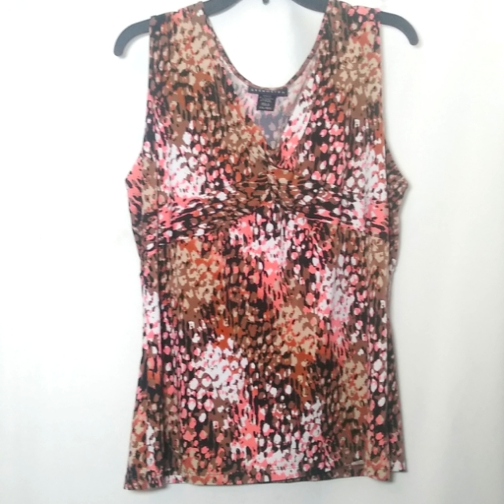 Flattering Professional Sleeveless Knit Top Twist Neck Bust Earth Tones Sze. XXL